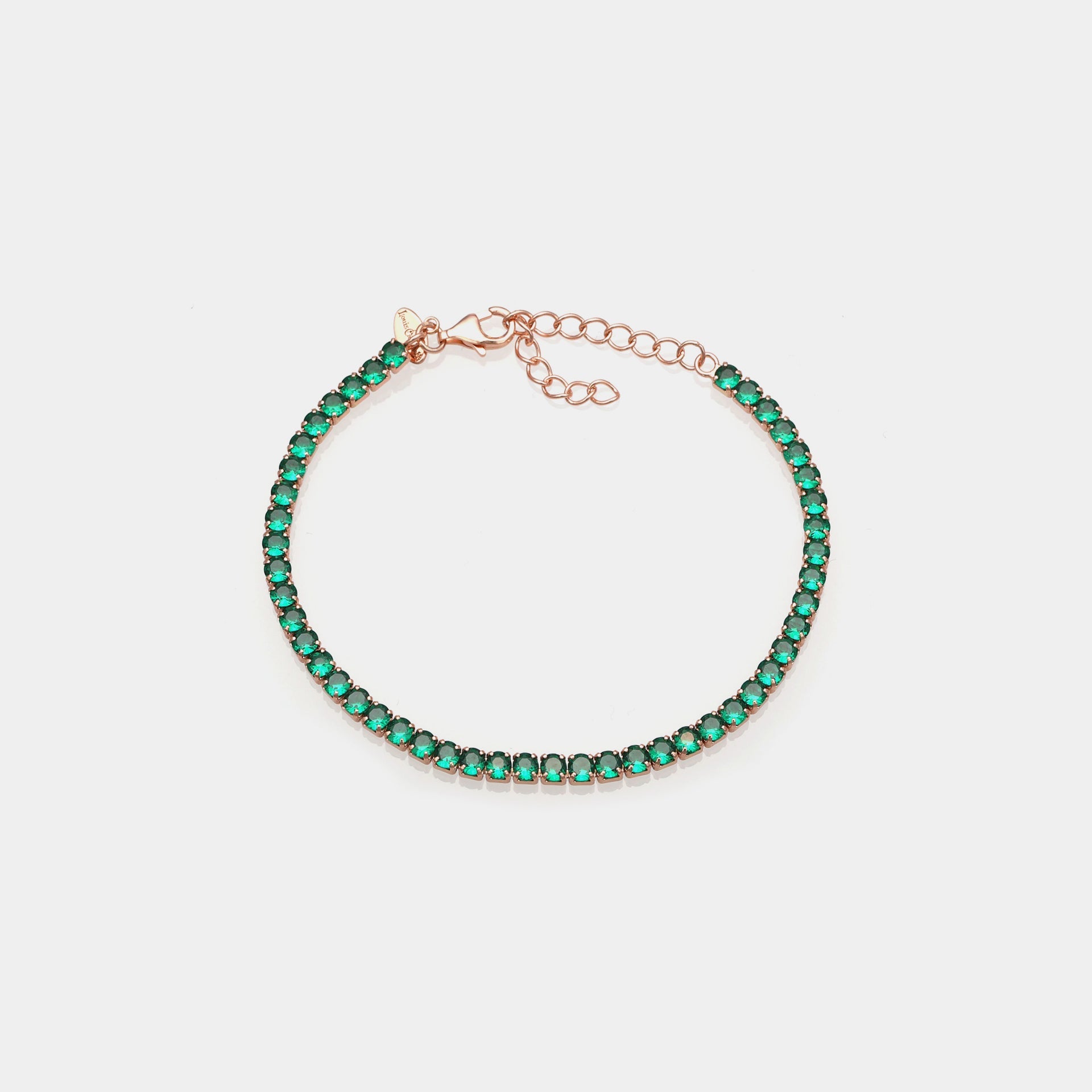 Rose gold silver tennis bracelet with green zircons mm 3.0
