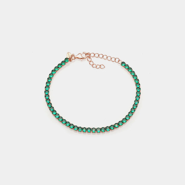 Rose gold silver tennis bracelet with green zircons mm 3.0