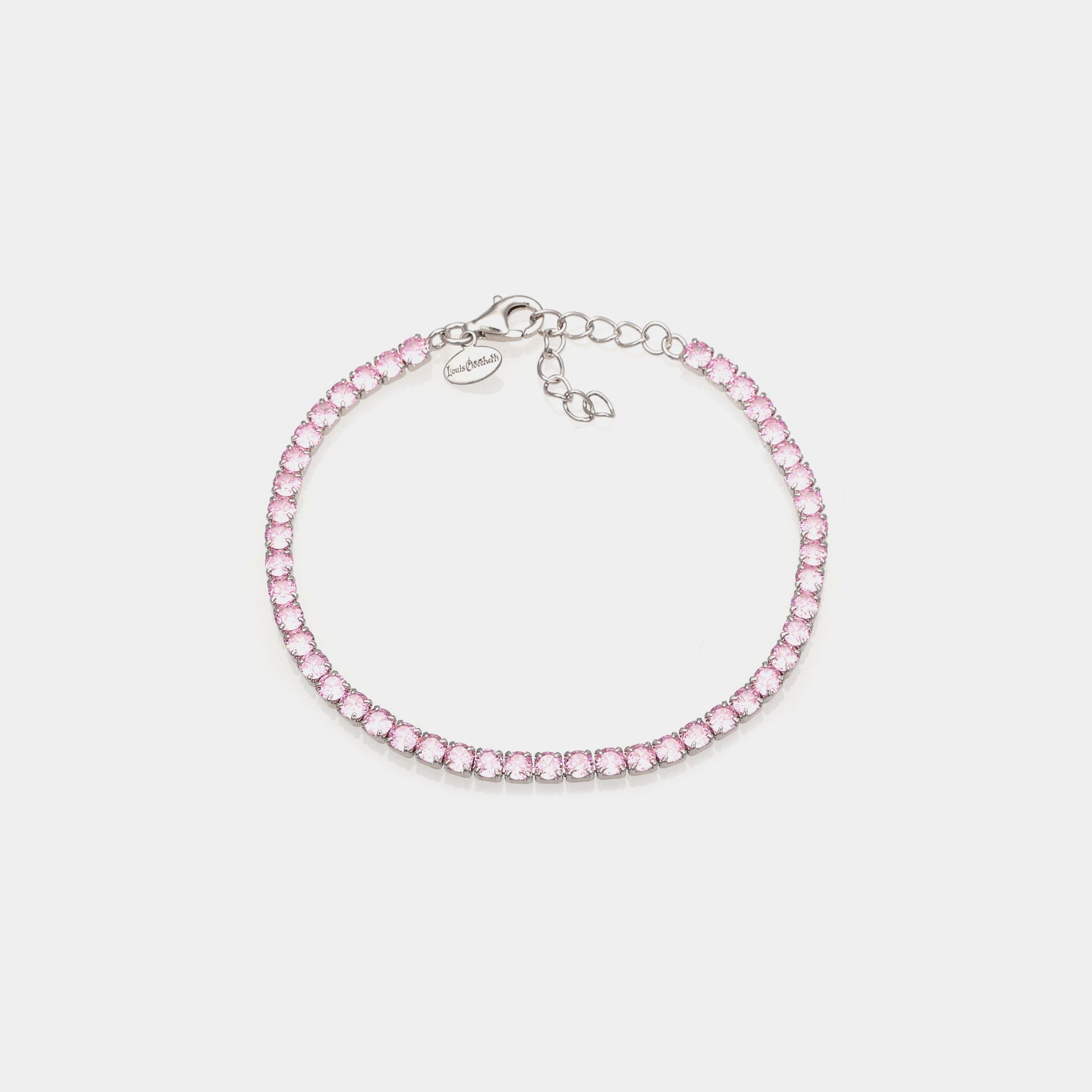 Rhodium-plated silver tennis bracelet with light pink zirconia 3.0 mm