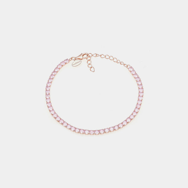 Rose Gold Tennis Bracelet with Light Pink Zirconia 3.0 mm