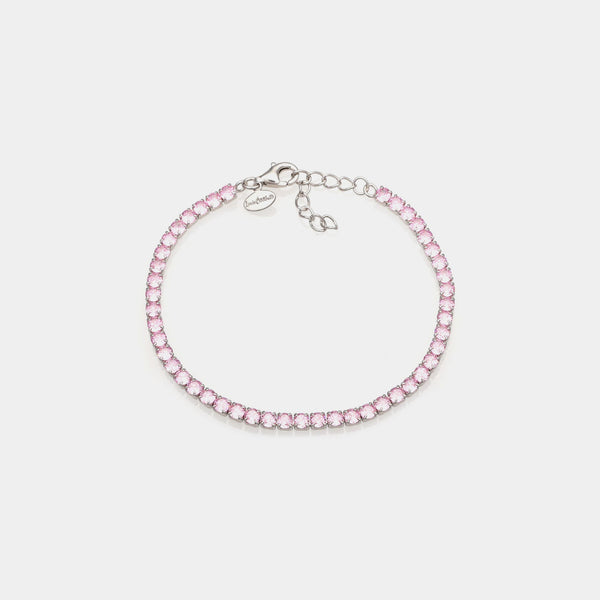 Rhodium-plated silver tennis bracelet with light pink zirconia 3.0 mm