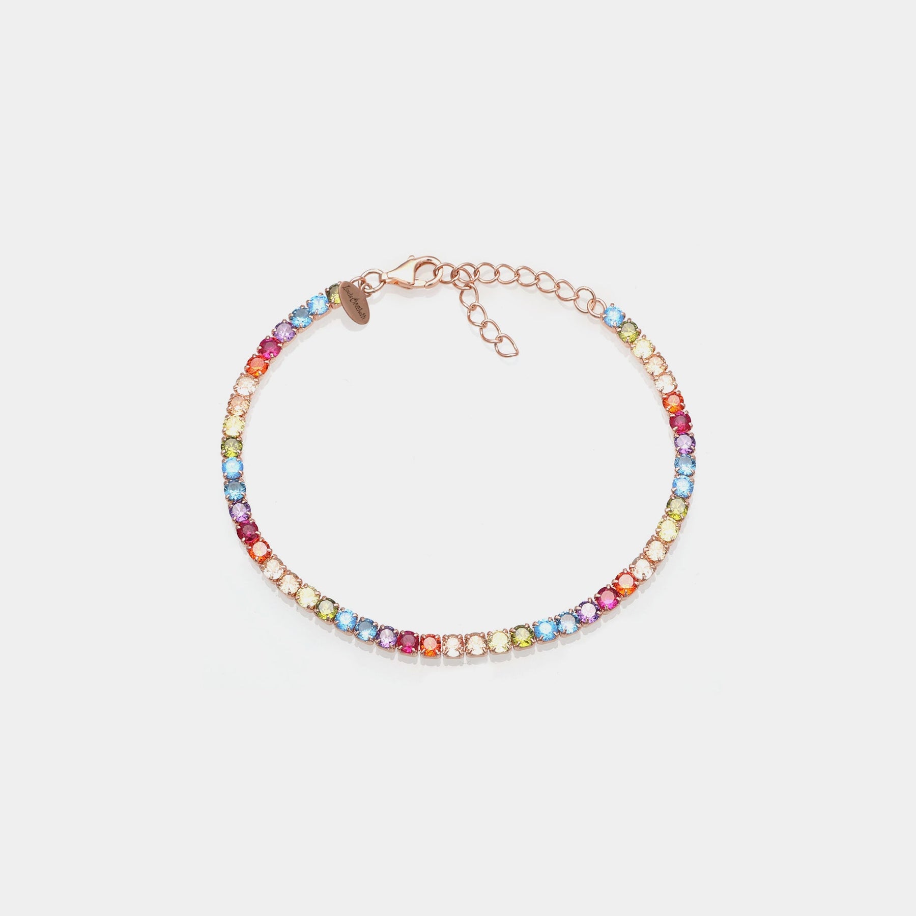 Rose gold tennis bracelet with multicolor rainbow zirconia mm 3.0