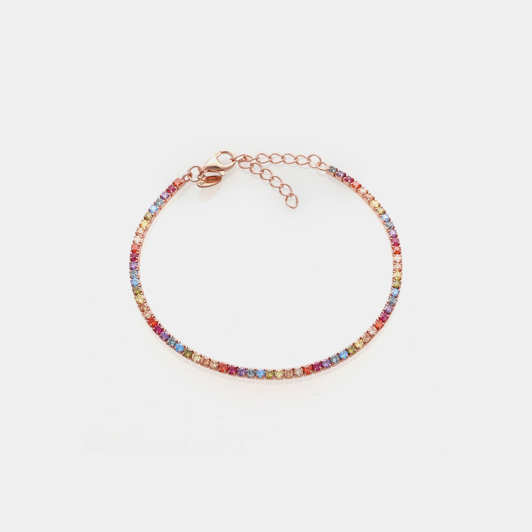 Rose gold tennis bracelet with multicolor rainbow zirconia mm 2.0