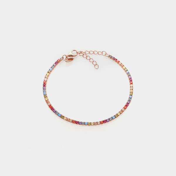 Rose gold tennis bracelet with multicolor rainbow zirconia mm 2.0