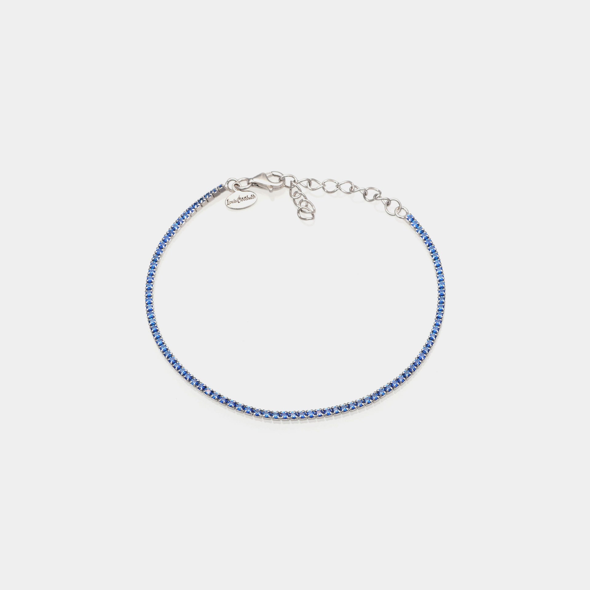 Bracciale argento rodiato tennis e zirconi blu mm 1,5
