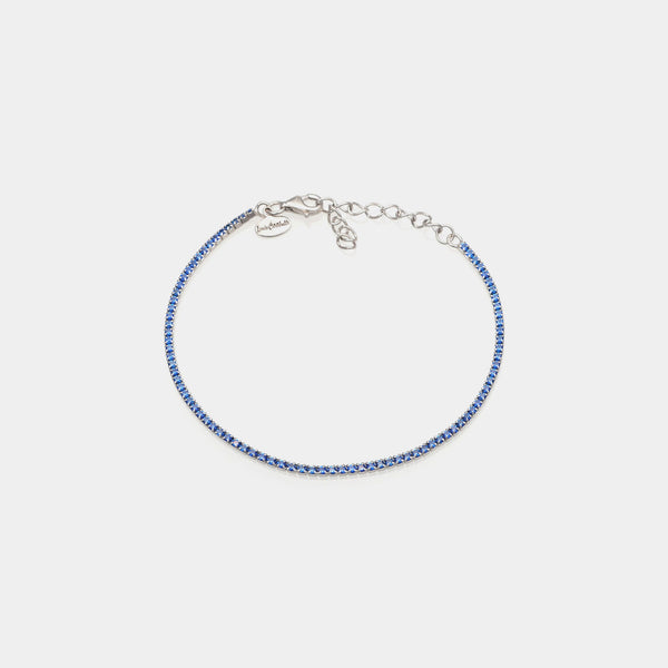 Bracciale argento rodiato tennis e zirconi blu mm 1,5