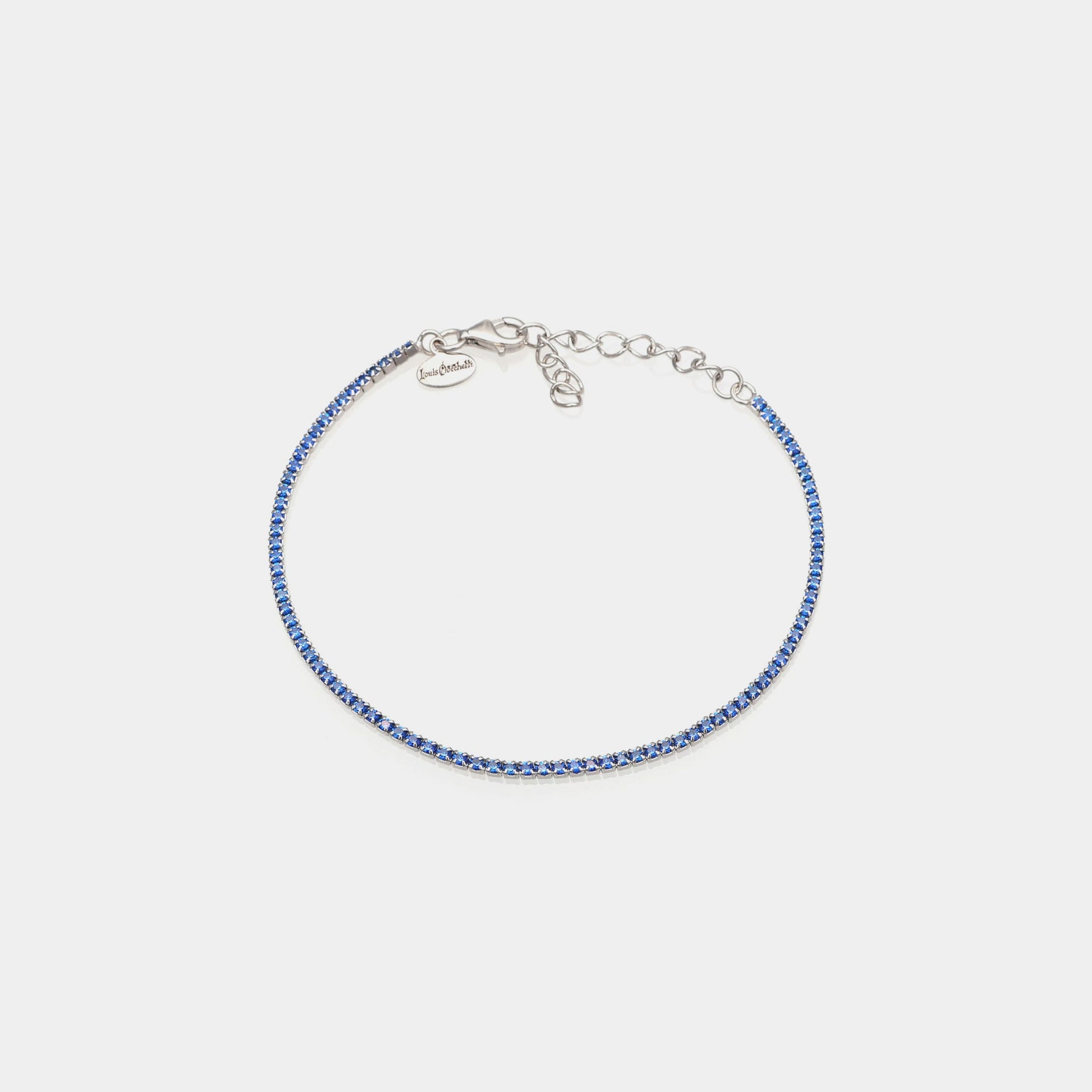Rhodium-plated silver tennis bracelet with blue zirconia 1.5 mm