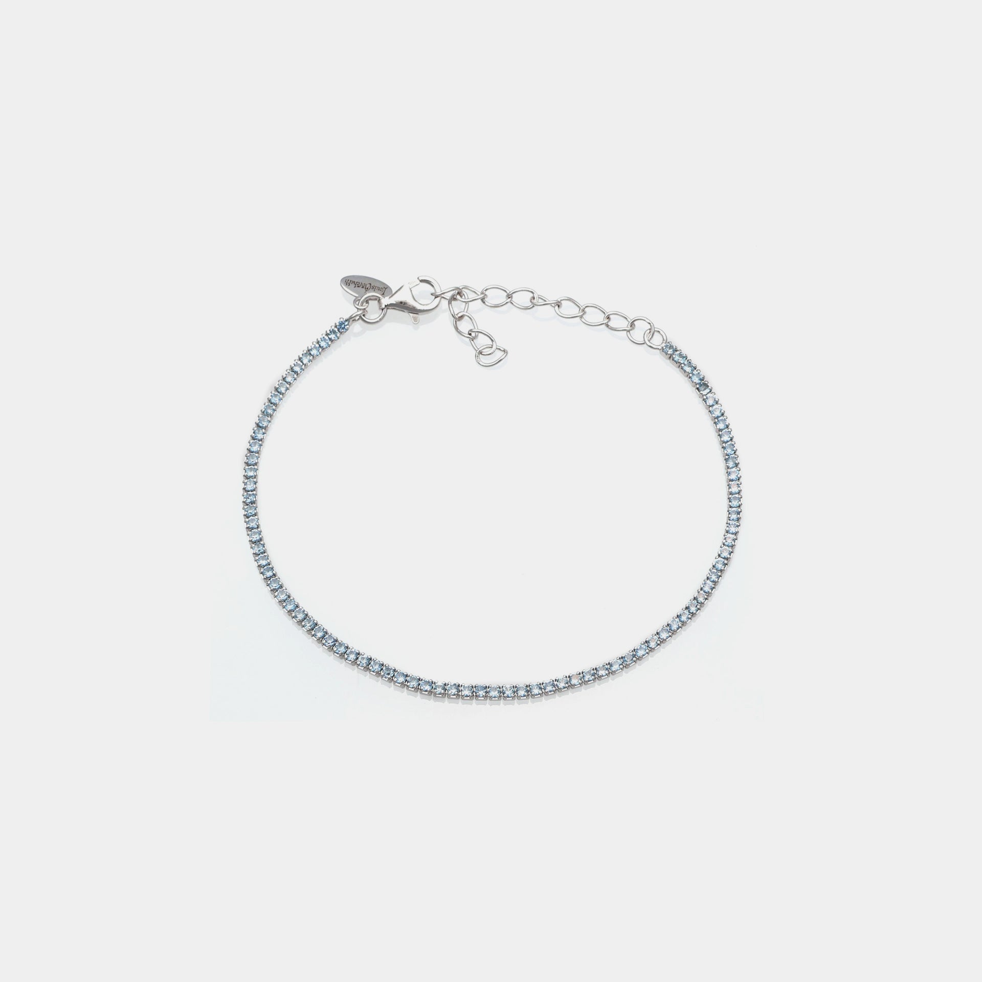 Rhodium-plated silver tennis bracelet with light blue zircons mm 1.5