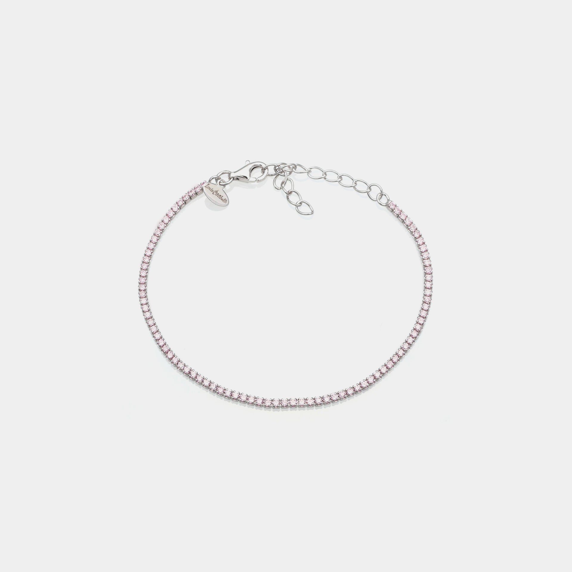 Rhodium-plated silver tennis bracelet with light pink zirconia 1.5 mm