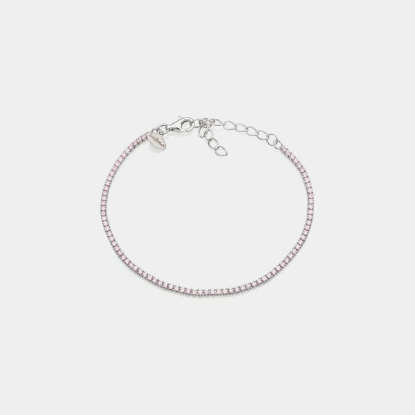 Pulsera de tenis de plata chapada en rodio con zirconia rosa claro de 1.5 mm