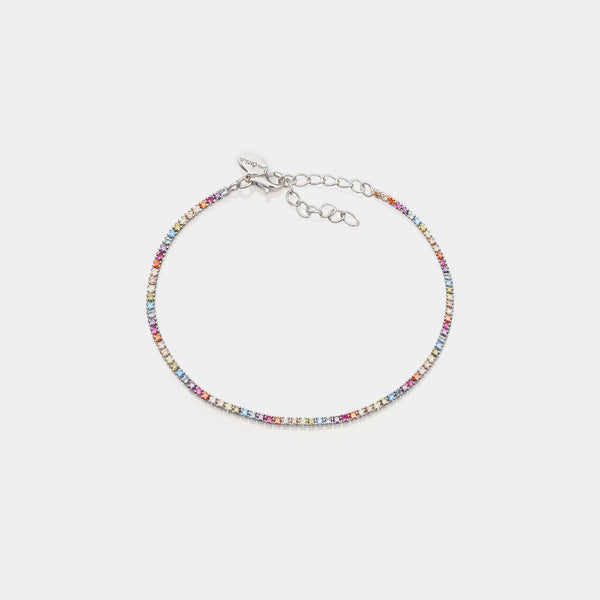 Rhodium-plated silver tennis bracelet with multicolor rainbow zirconia mm 1.5