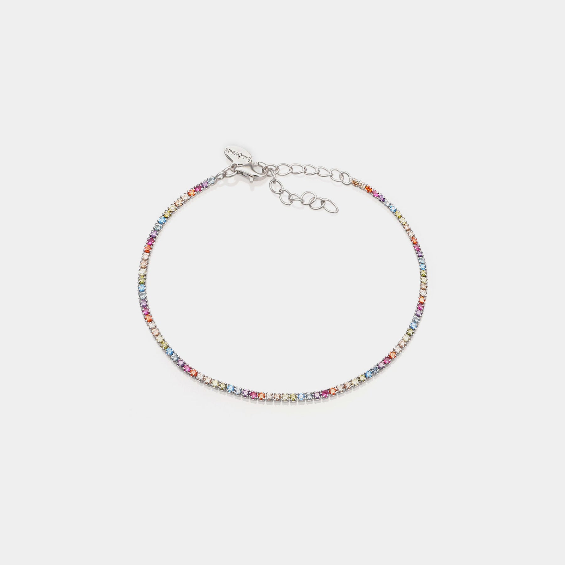 Rhodium-plated silver tennis bracelet with multicolor rainbow zirconia mm 1.5