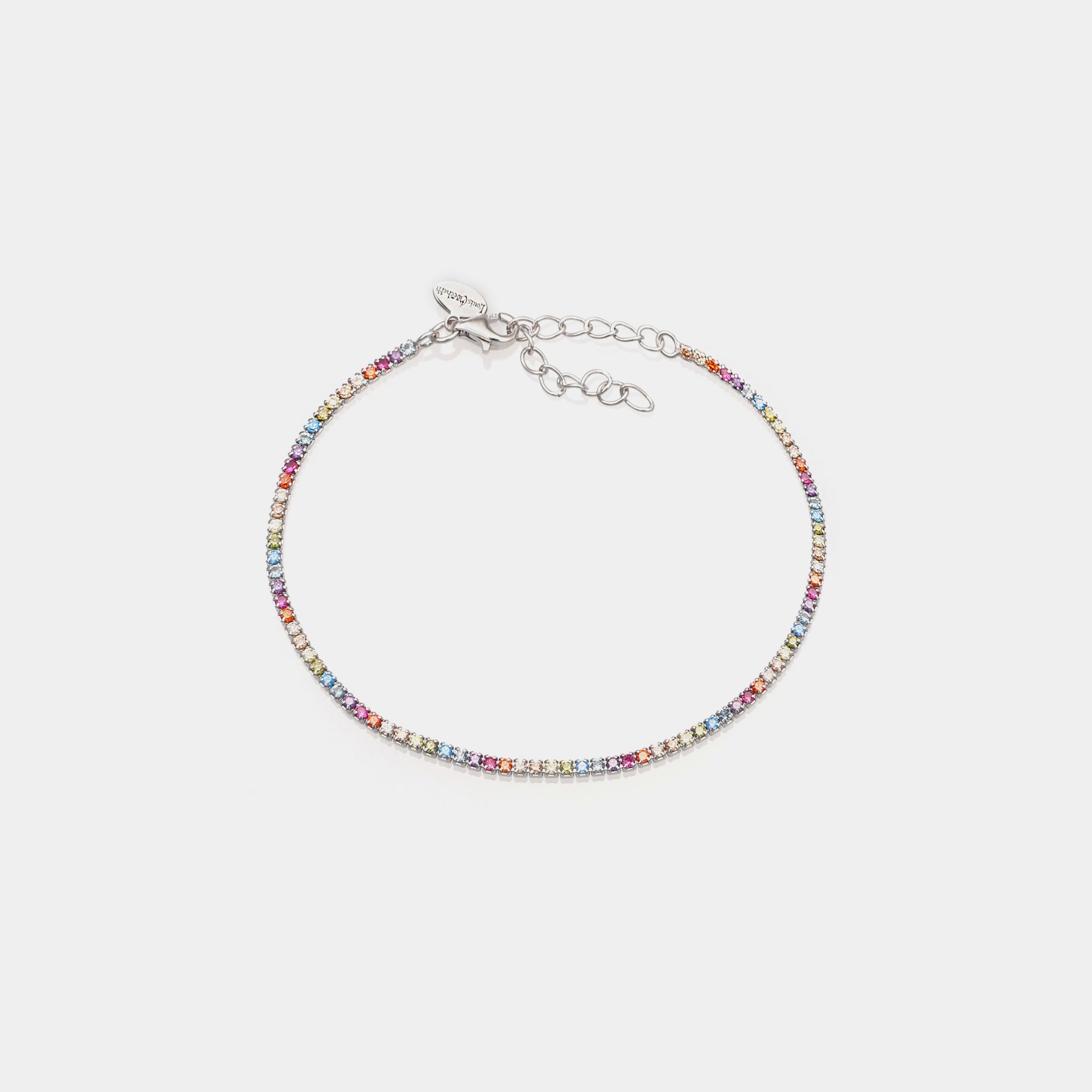 Rhodium-plated silver tennis bracelet with multicolor rainbow zirconia mm 1.5