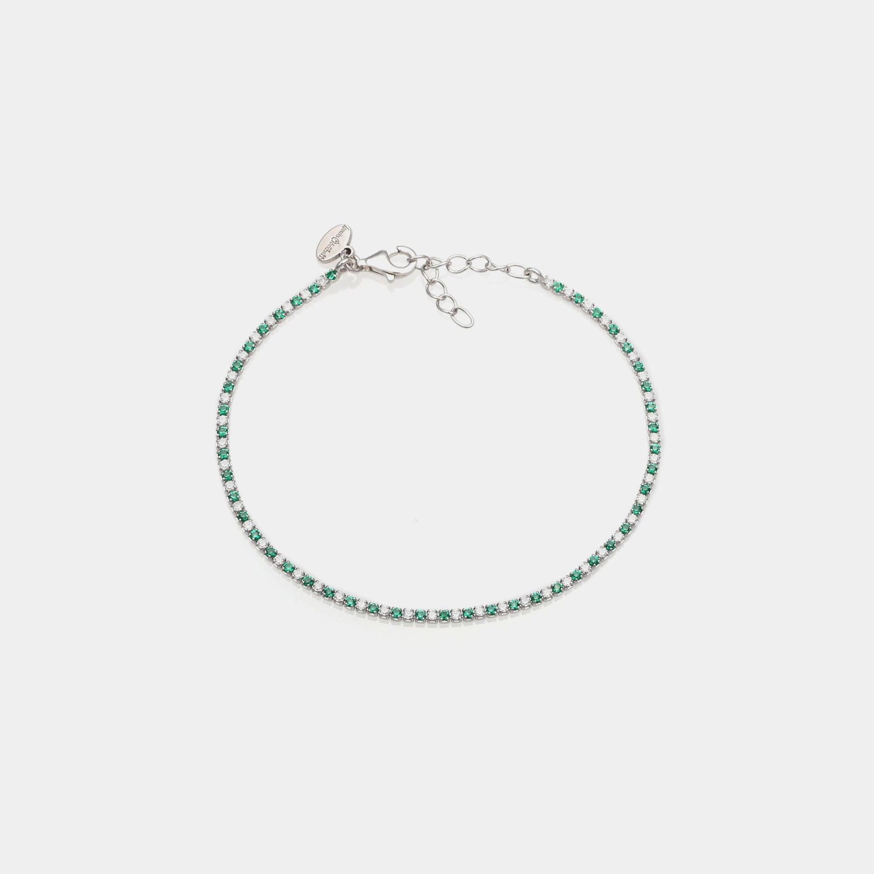 Pulsera de plata chapada en rodio con zirconia verde y blanca de 1.5 mm