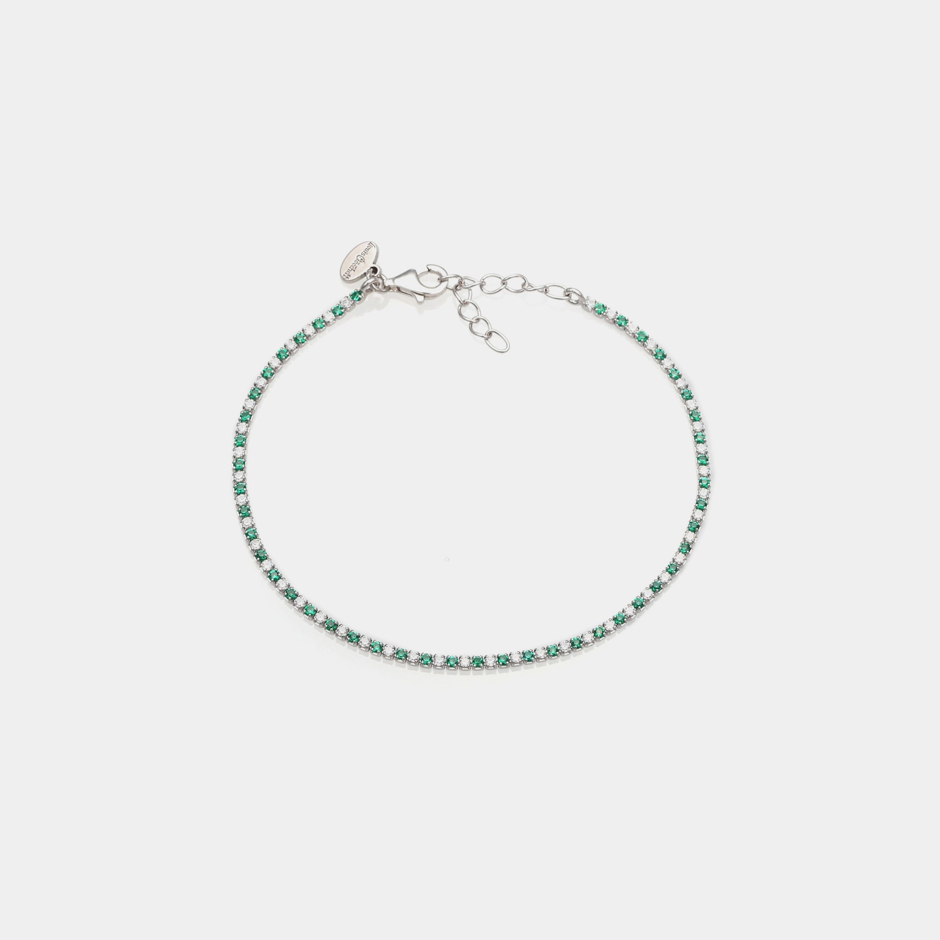 Pulsera de plata chapada en rodio con zirconia verde y blanca de 1.5 mm