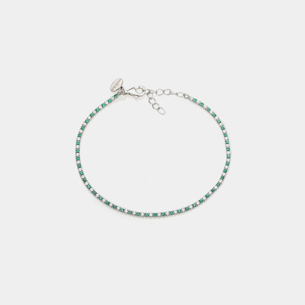 Pulsera de plata chapada en rodio con zirconia verde y blanca de 1.5 mm