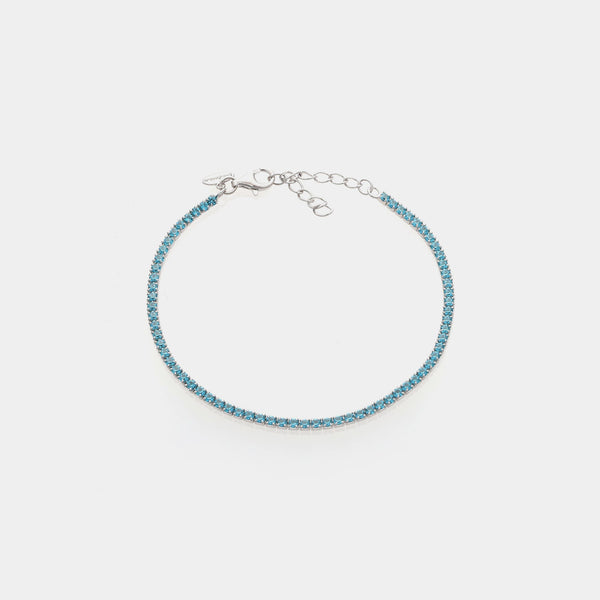 Rhodium-plated silver tennis bracelet with light blue zircons mm 2.0