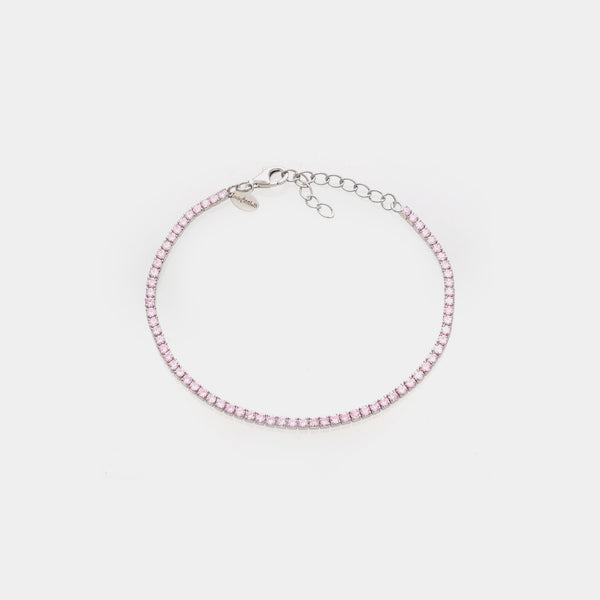 Rhodium-plated silver tennis bracelet with light pink zirconia mm 2.0