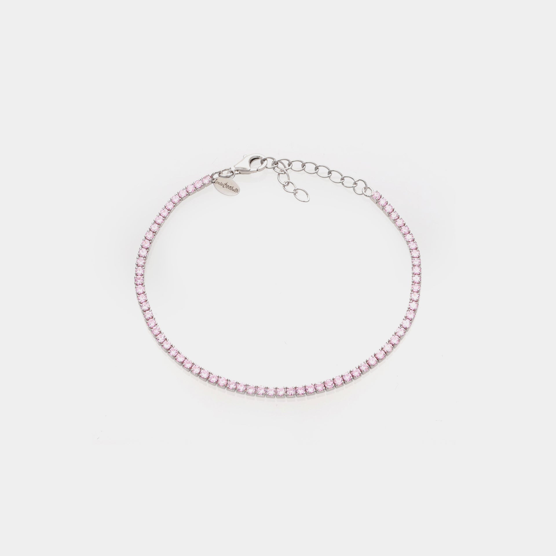 Rhodium-plated silver tennis bracelet with light pink zirconia mm 2.0