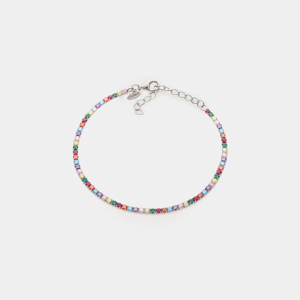 Rhodium-plated silver tennis bracelet with multicolor rainbow zirconia mm 2.0