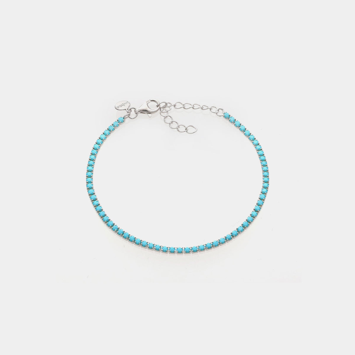 Rhodium-plated silver tennis bracelet with turquoise milk zirconia mm 2.0