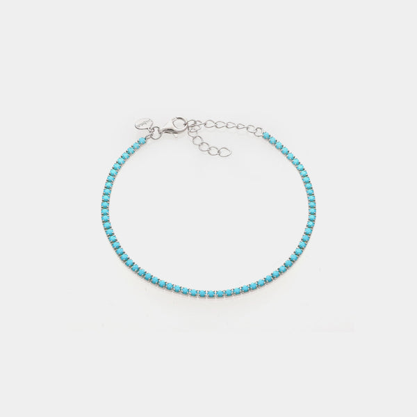 Rhodium-plated silver tennis bracelet with turquoise milk zirconia mm 2.0