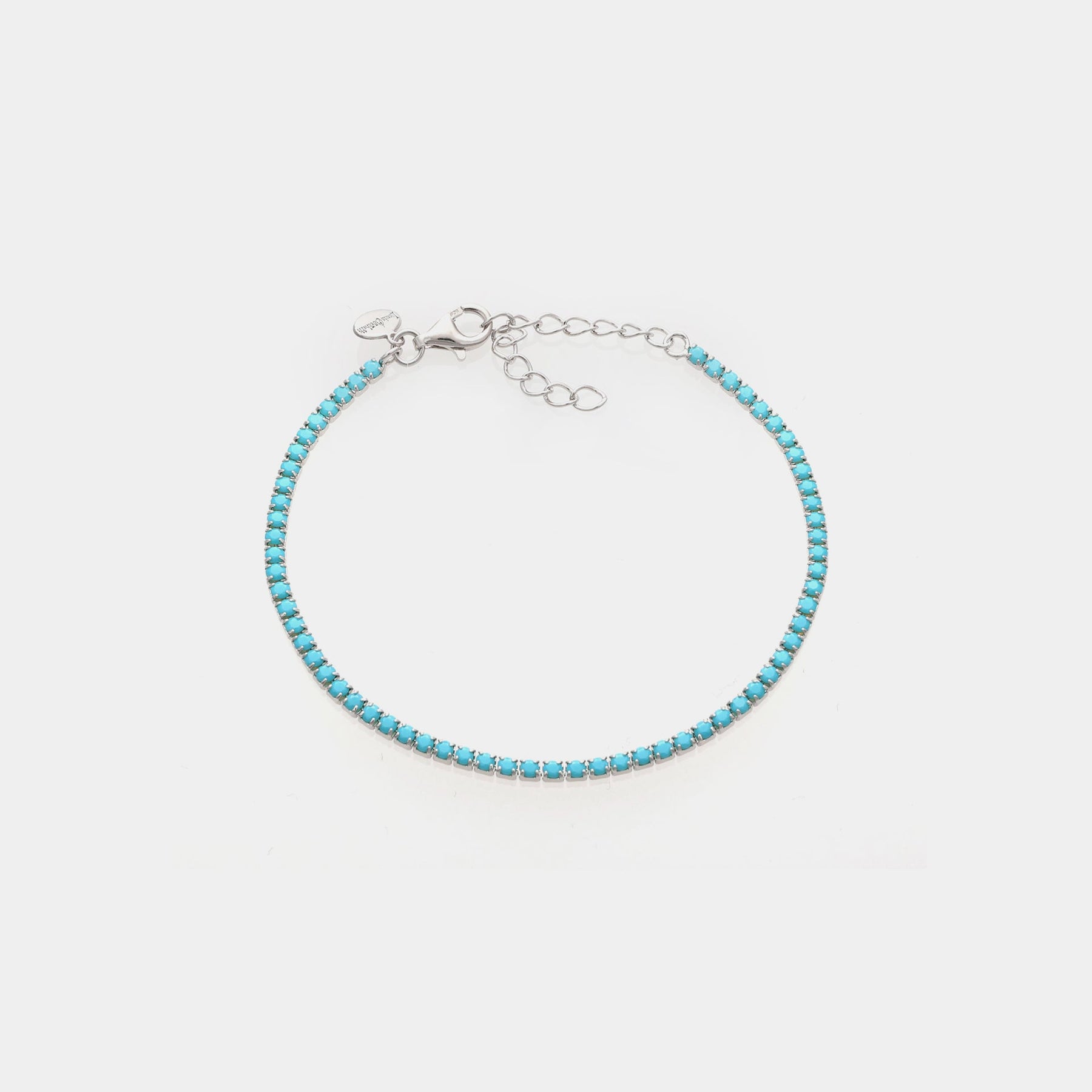 Rhodium-plated silver tennis bracelet with turquoise milk zirconia mm 2.0