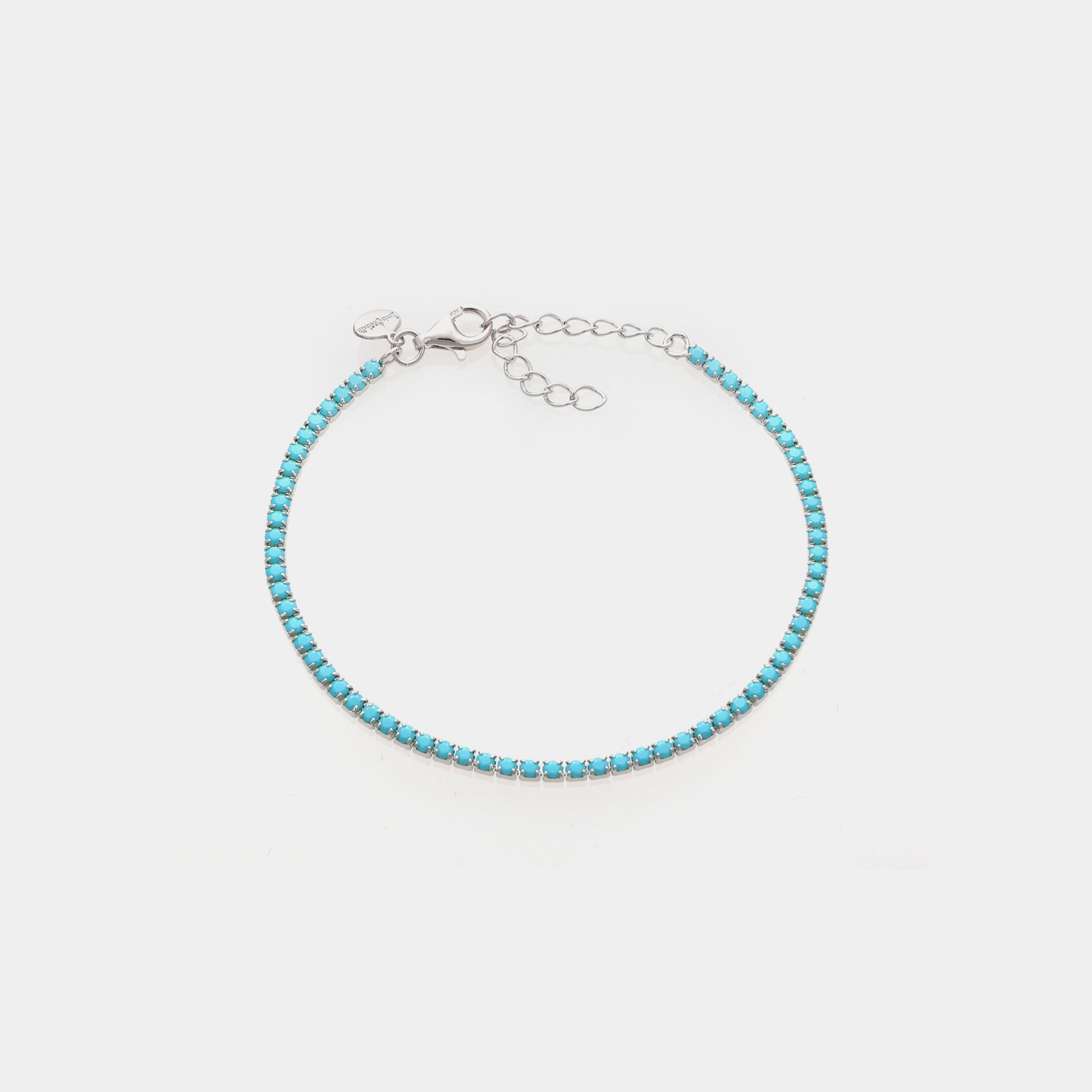 Rhodium-plated silver tennis bracelet with turquoise milk zirconia mm 2.0