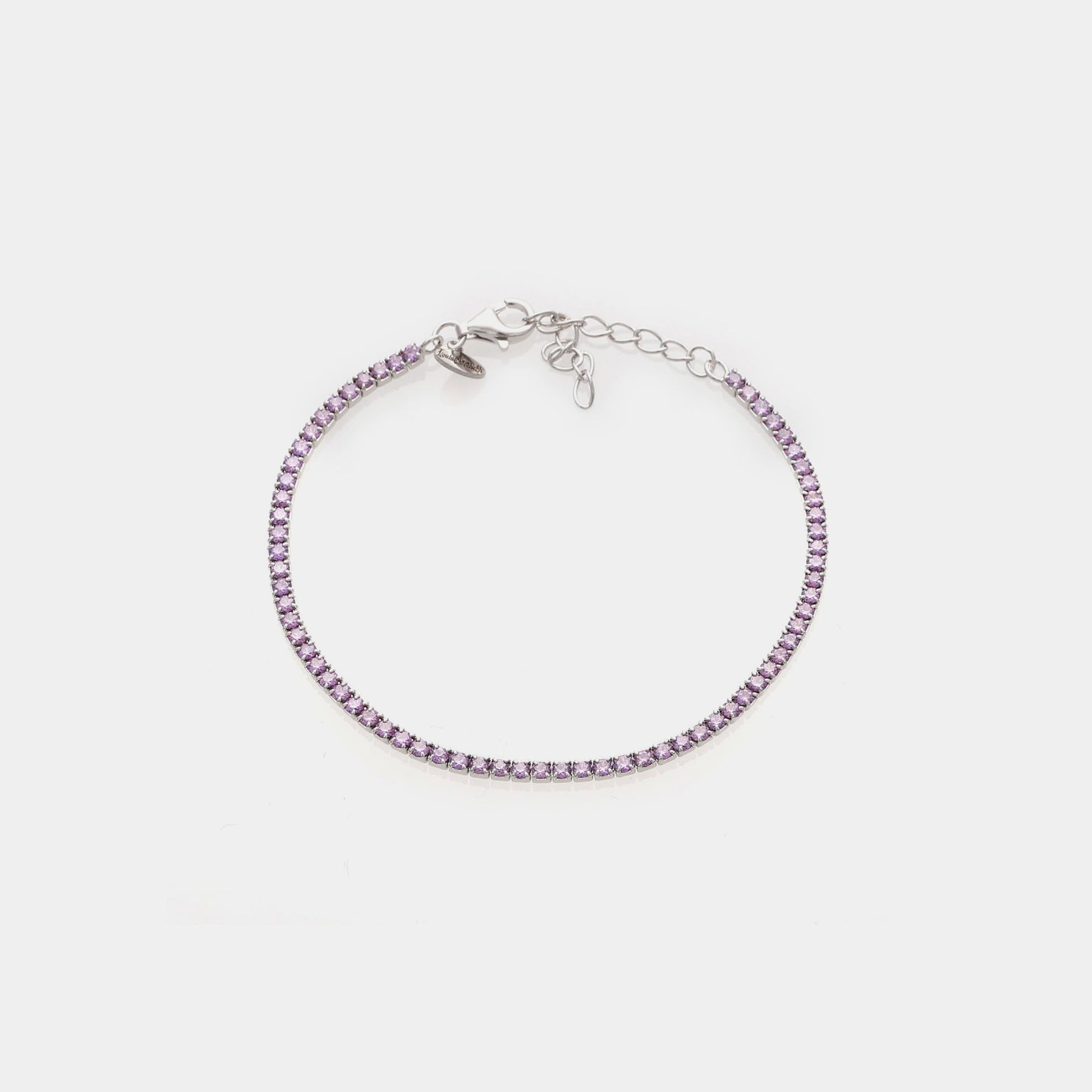 Rhodium-plated silver tennis bracelet with light purple zirconia mm 2.0