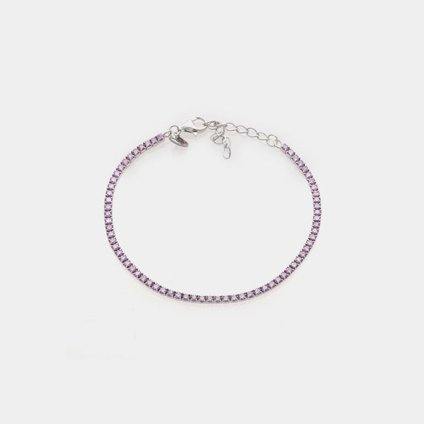 Bracciale argento rodiato tennis e zirconi viola chiaro mm 2,0