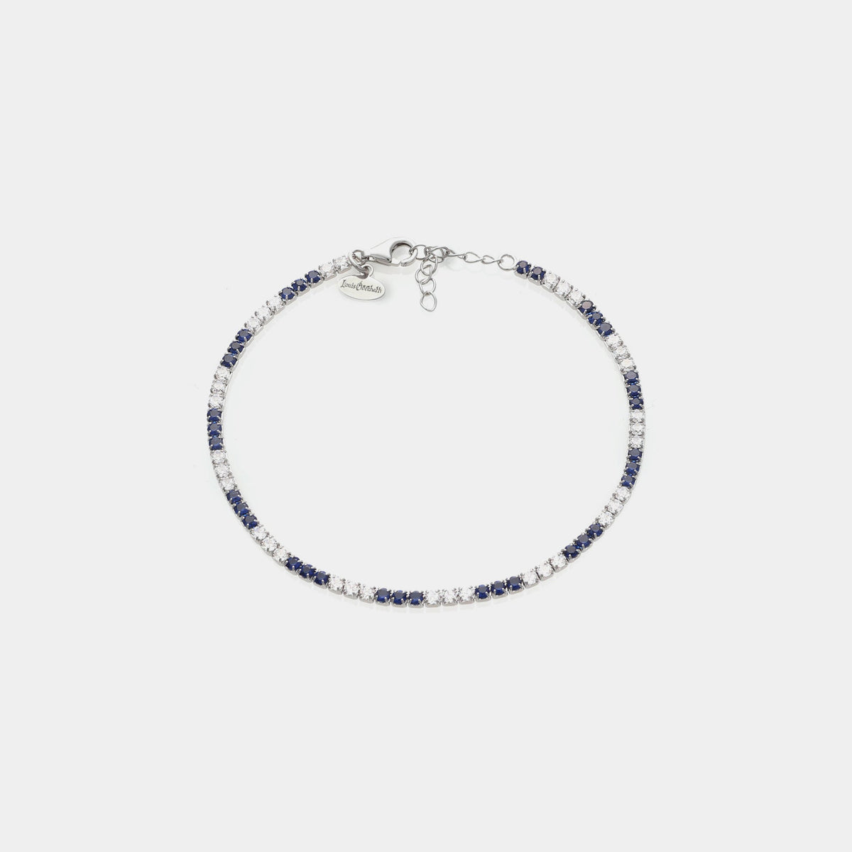 Rhodium-plated silver tennis bracelet with blue and white zirconia mm 2.0