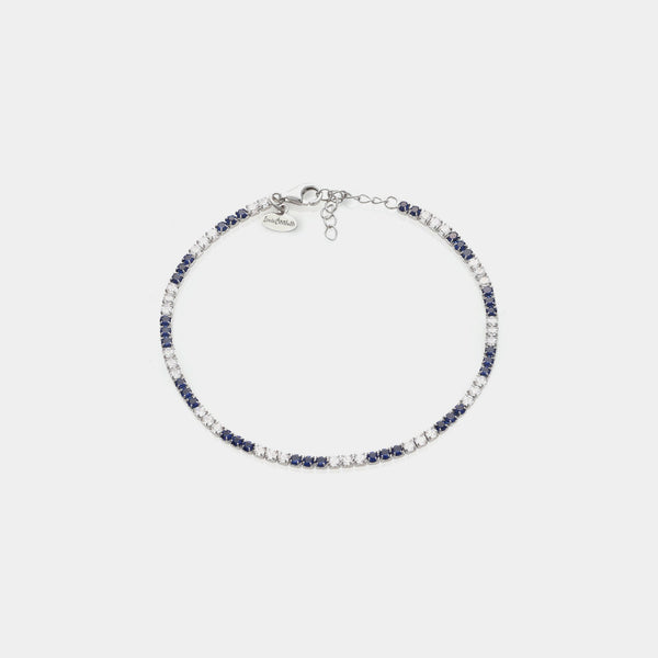 Rhodium-plated silver tennis bracelet with blue and white zirconia mm 2.0
