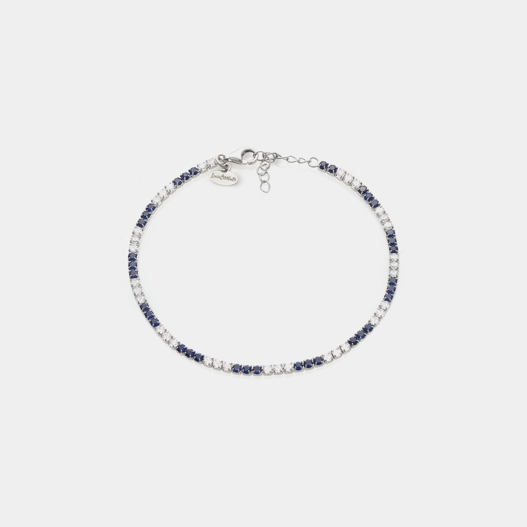 Rhodium-plated silver tennis bracelet with blue and white zirconia mm 2.0