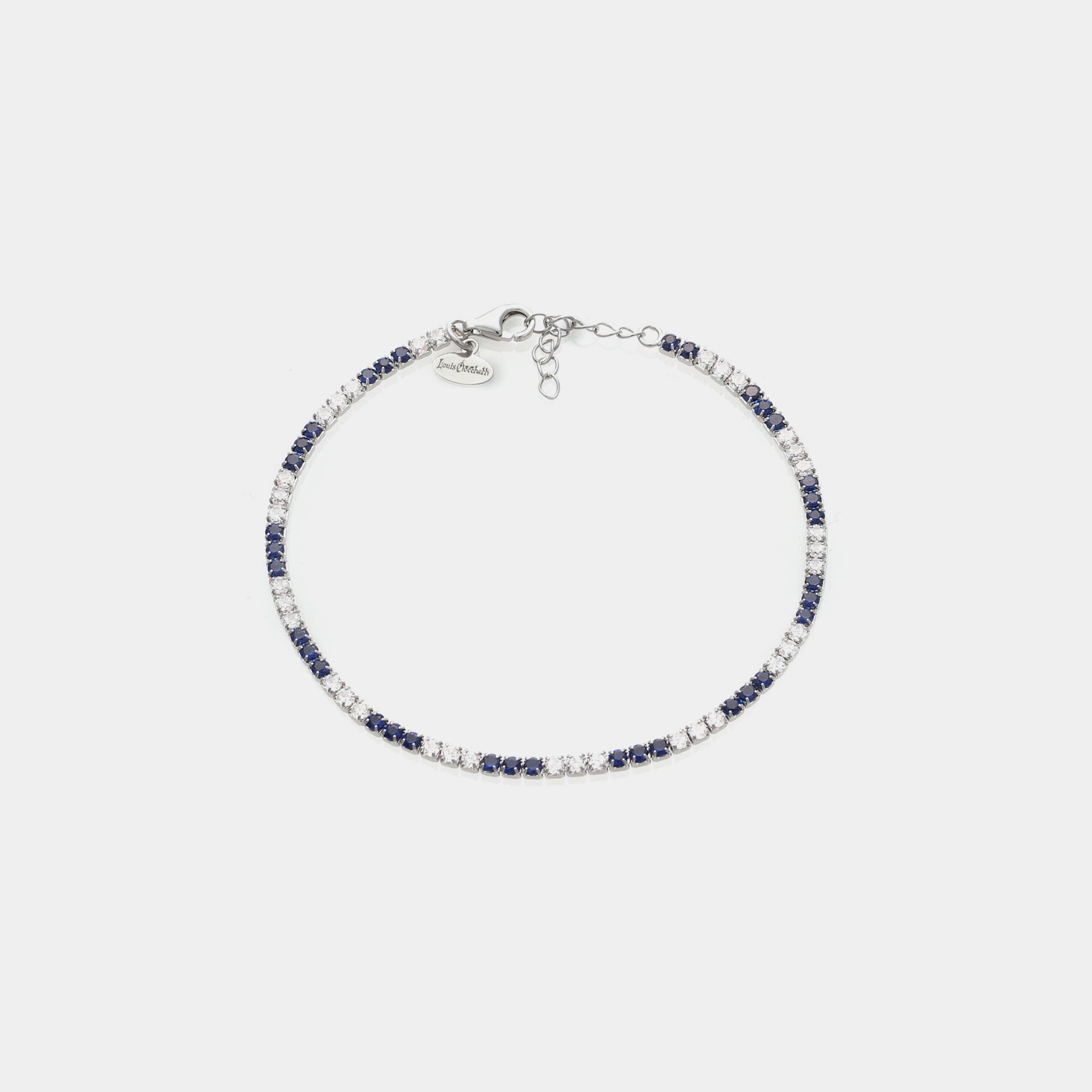 Rhodium-plated silver tennis bracelet with blue and white zirconia mm 2.0