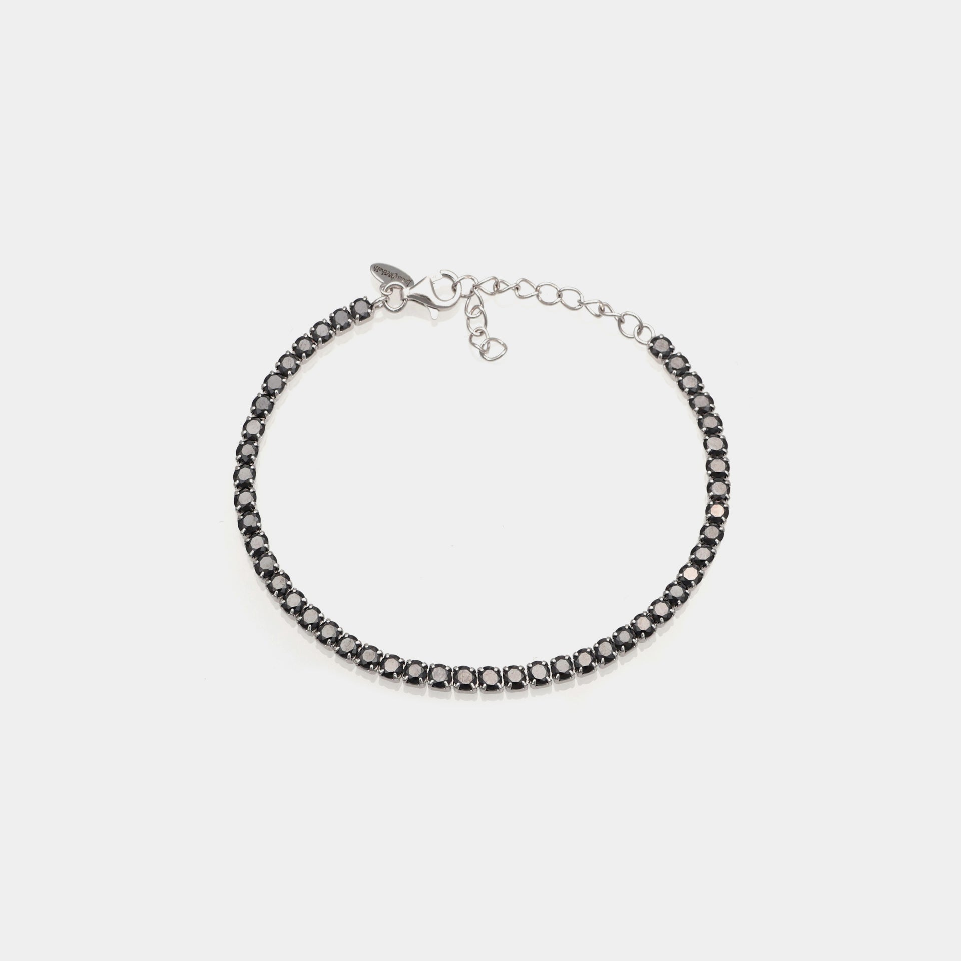 Rhodium-plated silver tennis bracelet with black zircons mm 3.0