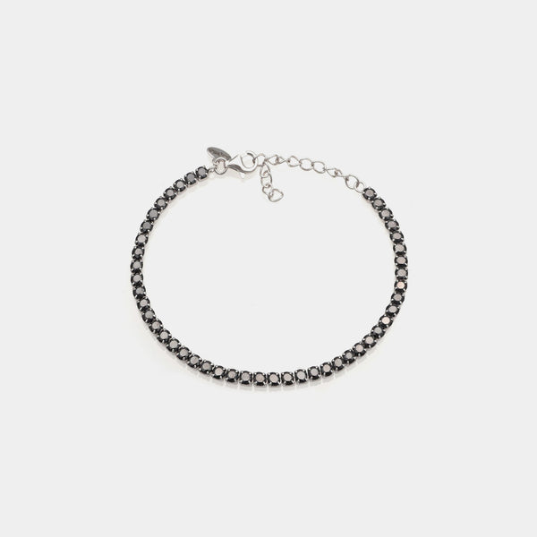 Rhodium-plated silver tennis bracelet with black zircons mm 3.0