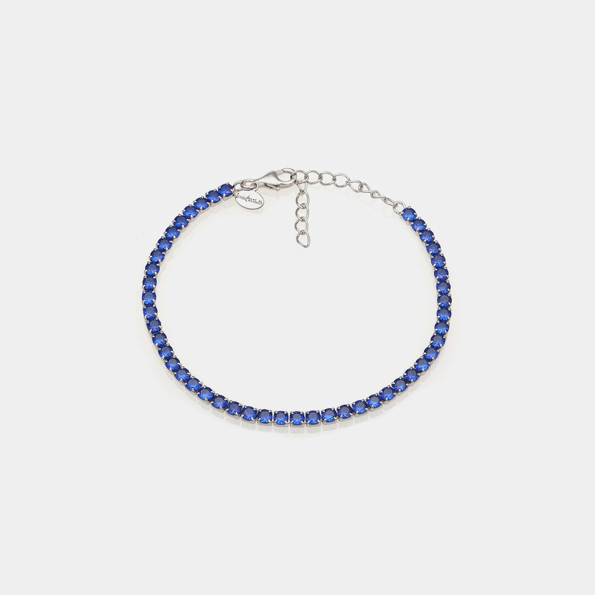 Rhodium-plated silver tennis bracelet with blue zirconia mm 3.0