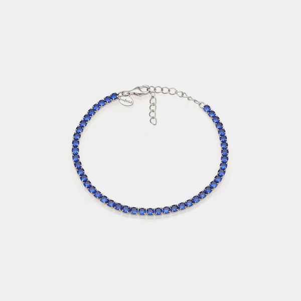 Rhodium-plated silver tennis bracelet with blue zirconia mm 3.0
