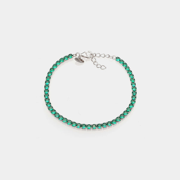 Rhodium-plated silver tennis bracelet with green zircons mm 3.0