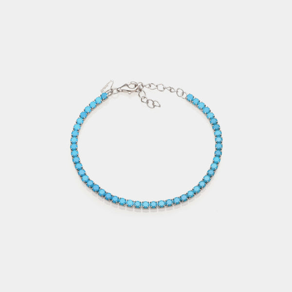 Bracciale argento rodiato tennis e zirconi turchese milk mm 3,0