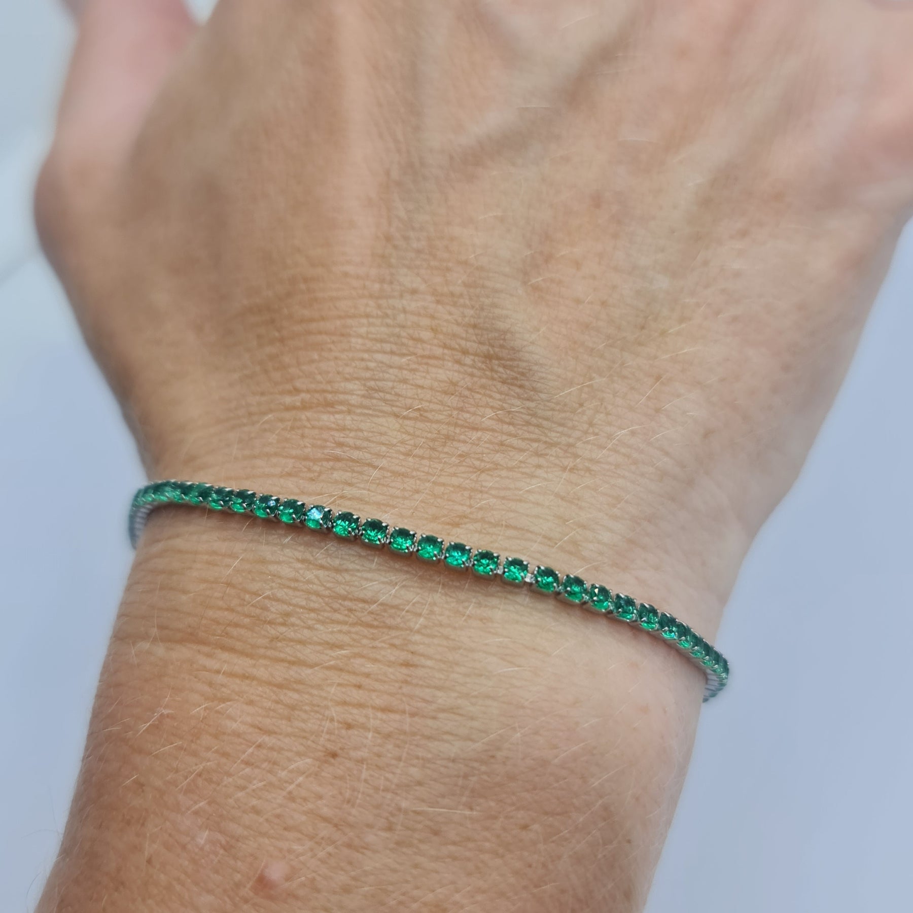 BRACCIALE ACCIAIO TENNIS E ZIRCONI VERDI MM 2,00