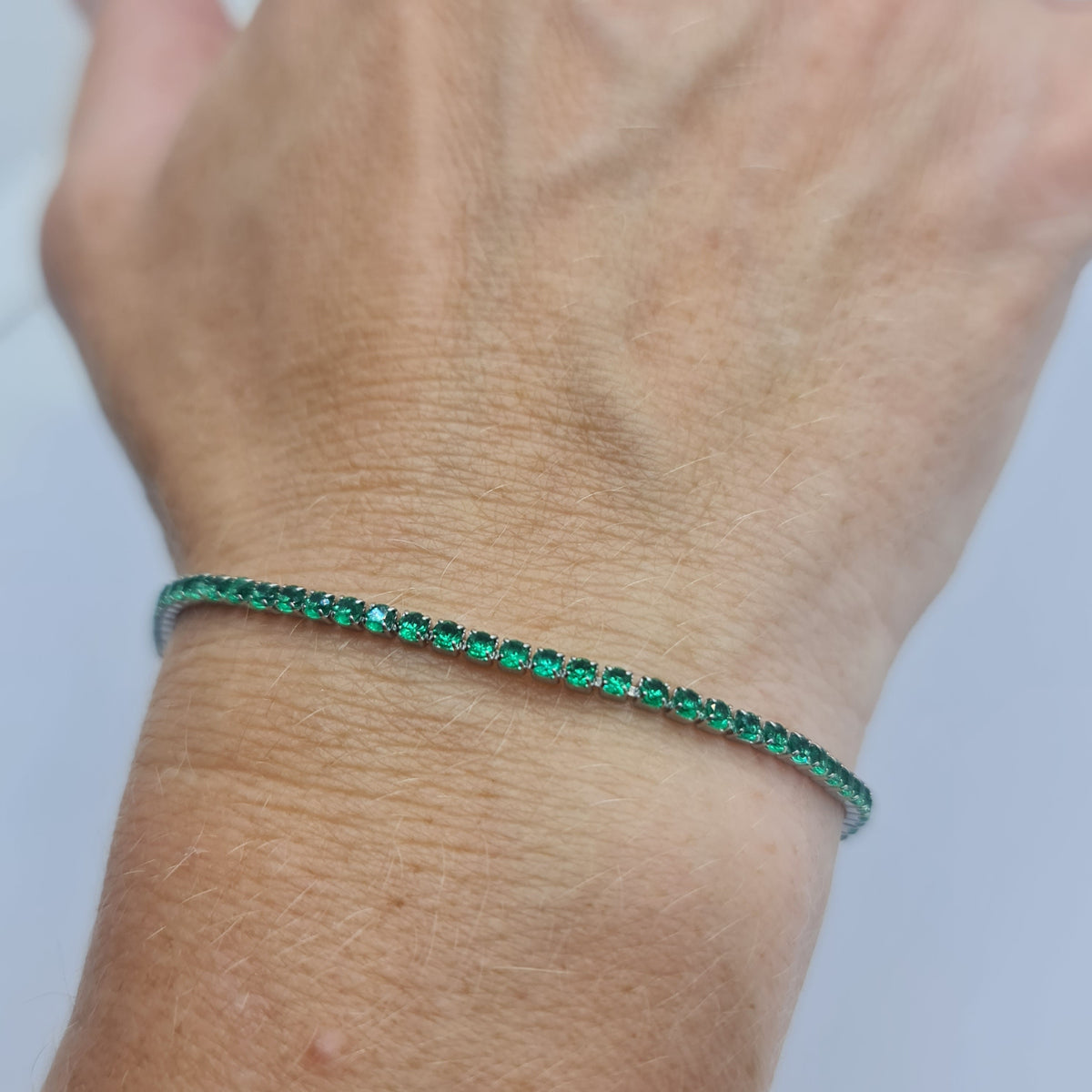 STEEL TENNIS BRACELET WITH GREEN ZIRCONS MM 2.00
