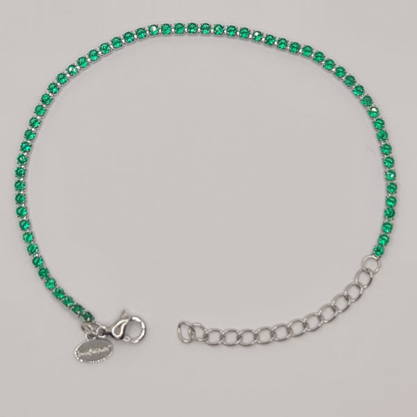 BRACCIALE ACCIAIO TENNIS E ZIRCONI VERDI MM 2,00