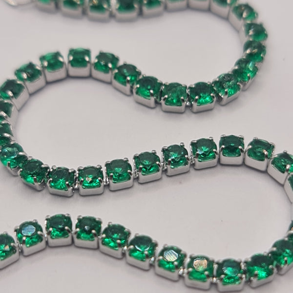 STEEL TENNIS BRACELET WITH GREEN ZIRCONS MM 2.00