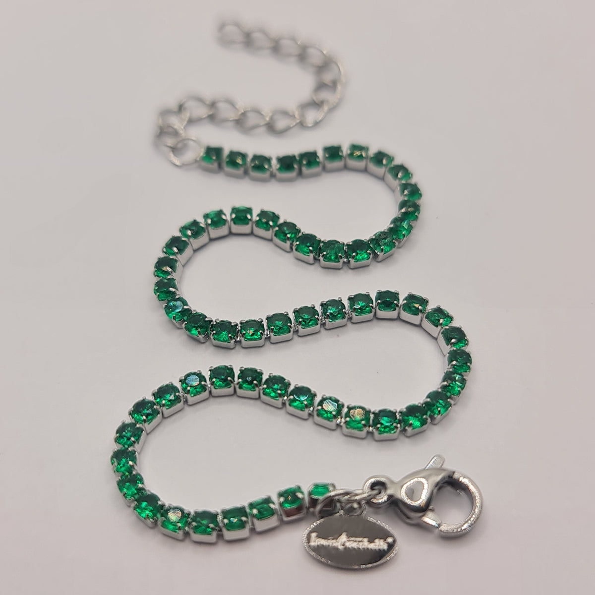 STEEL TENNIS BRACELET WITH GREEN ZIRCONS MM 2.00