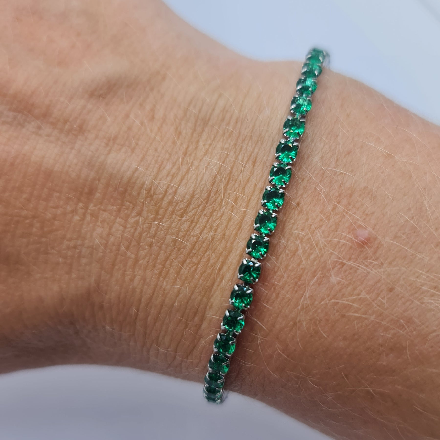 Pulsera Tennis de Acero con Circonia Verde 3.00 mm