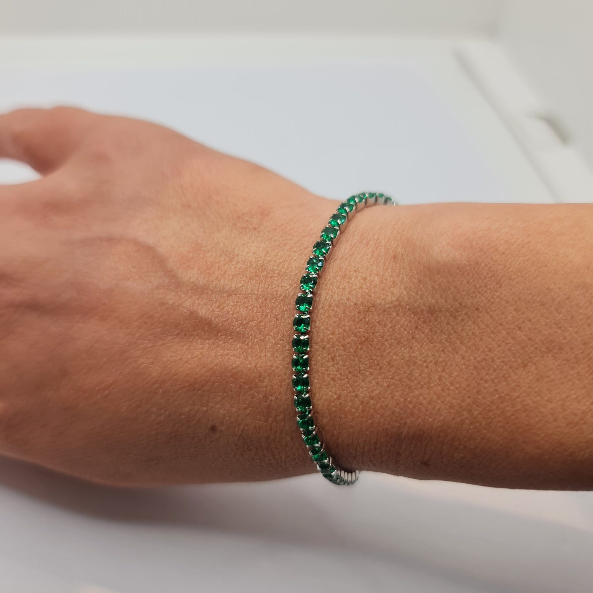 Pulsera Tennis de Acero con Circonia Verde 3.00 mm