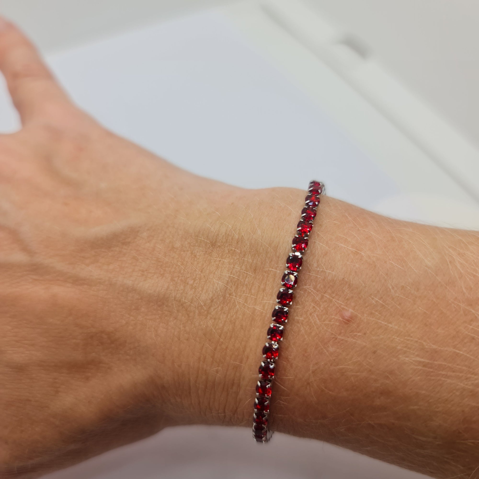 Tennis Bracelet in Steel with Red Zircons MM 3.00