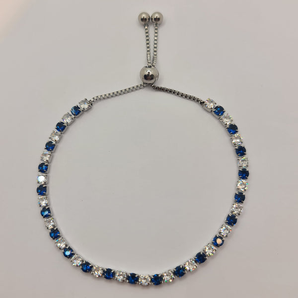 STEEL TENNIS BRACELET WITH WHITE AND BLUE ZIRCONIA 3.00 MM SLIDING CLOSURE