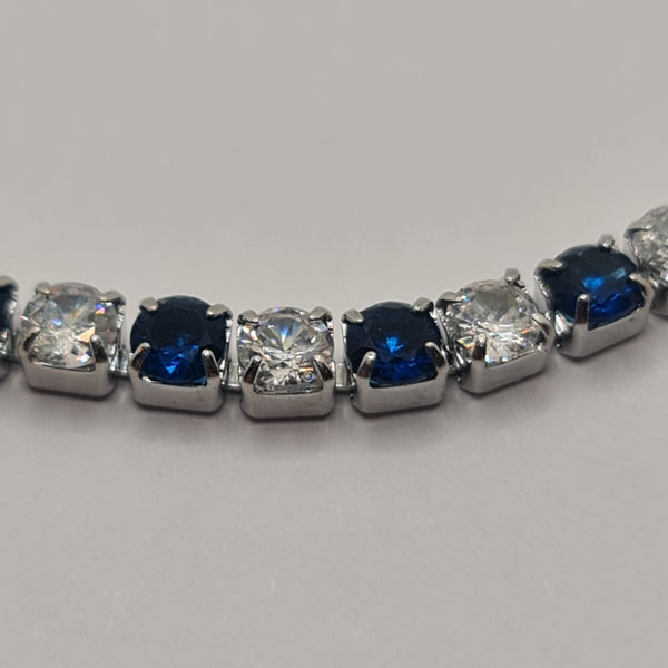 BRACCIALE ACCIAIO TENNIS E ZIRCONI BIANCHI E BLU MM 3,00 CHIUSURA A SCORRERE